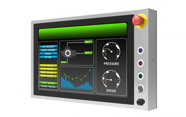 02-W22IB3S-SPA3-B-Front-right / TL Produkt-Welten / Panel-PC / Chassis Edelstahl (VESA-Mounting) / Multitouch-Screen, projiziert-kapazitiv (PCAP)
