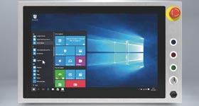 Not-Aus- und Flachtaster zur Kontrolle und Signalgebung im Panel-PC und Monitor-Gehäuse integriert