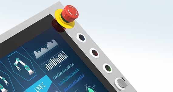 Not-Aus- und Flachtaster integriert in die Panel-PC-Front