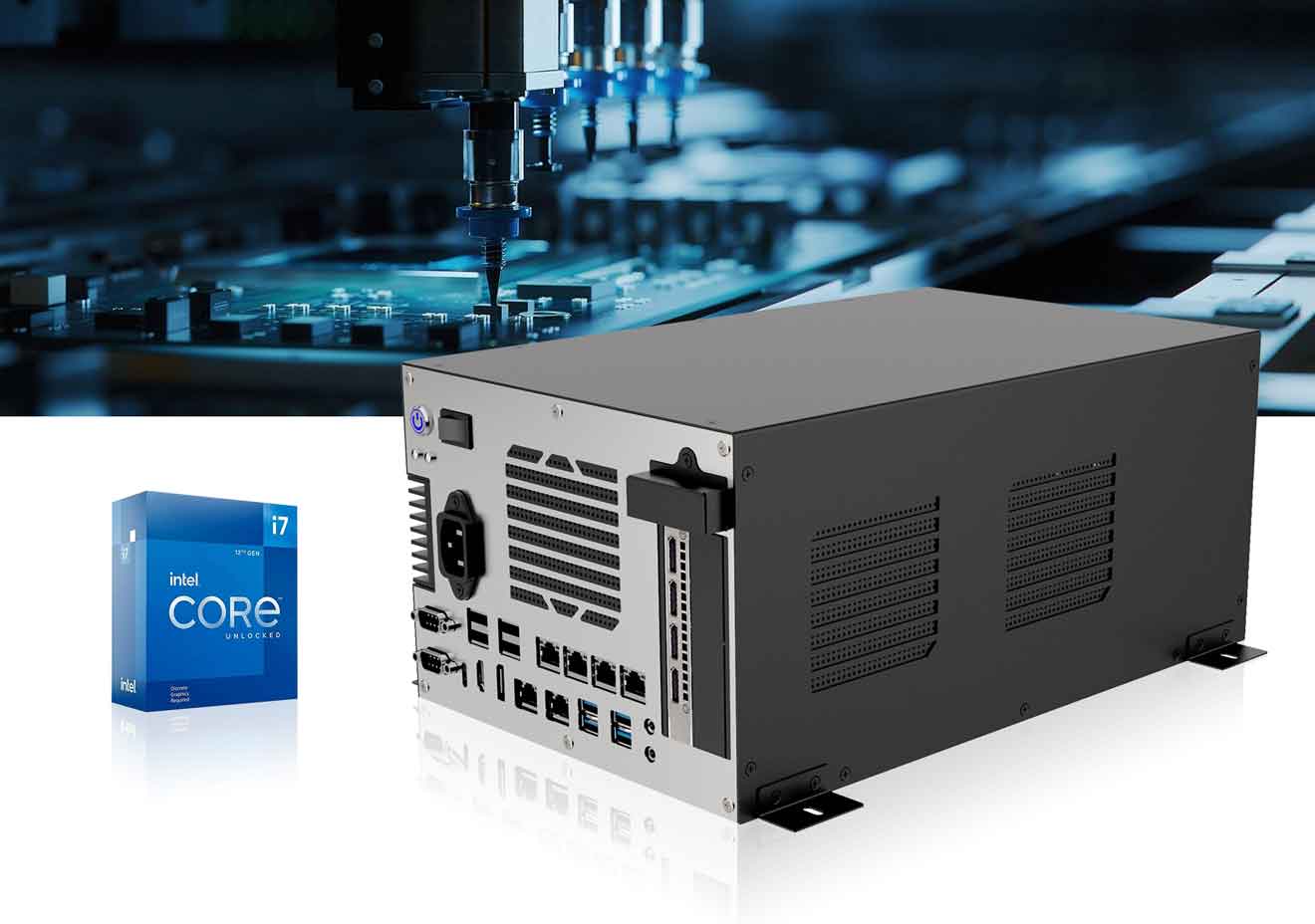 Der WNAI-E800 Industrie-PC ist kompakt gebaut und wird mit Intel Core i7 für industrielles Edge- und AI-Computing eingesetzt.