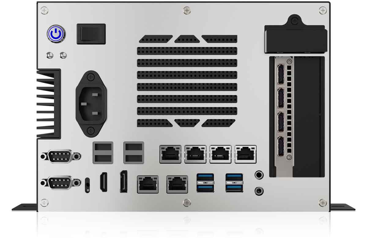 In der Front des Box-PC sind alle Anschlüsse, Schnittstellen und Bedienelemente integriert