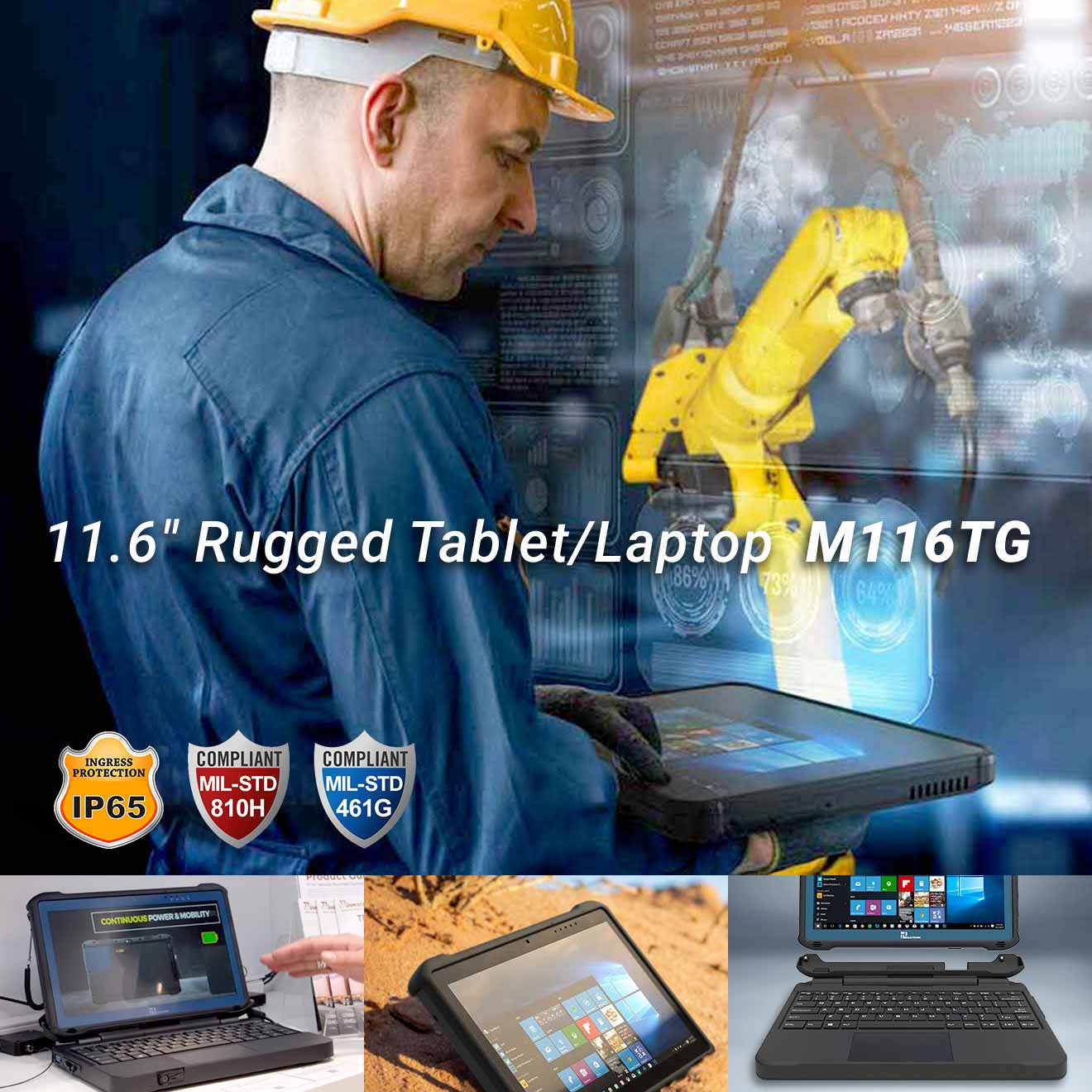Rugged Industrie-Tablet M116TG im professionellen Industrie-Einsatz