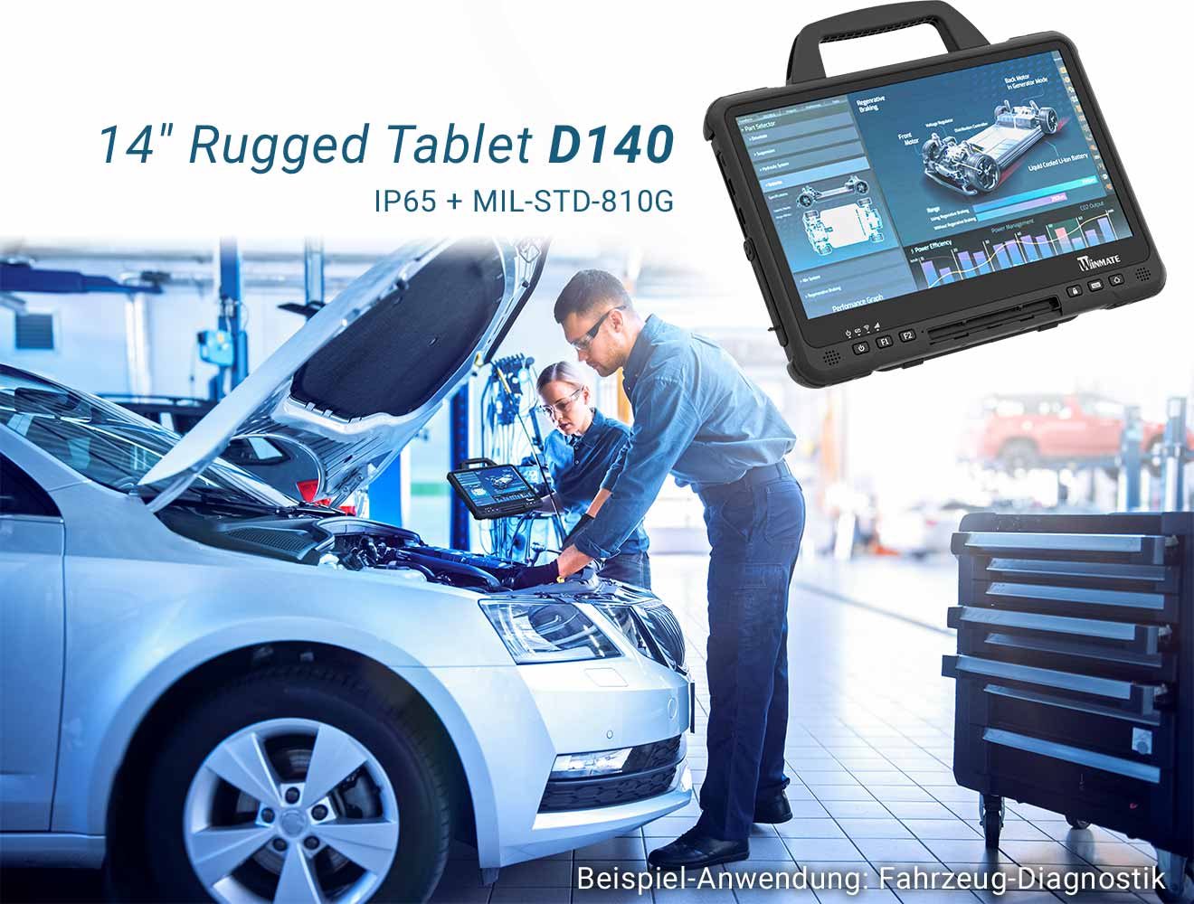Rugged Tablet D140 im professionellen Einsatz bei der Fahrzeug-Diagnostik